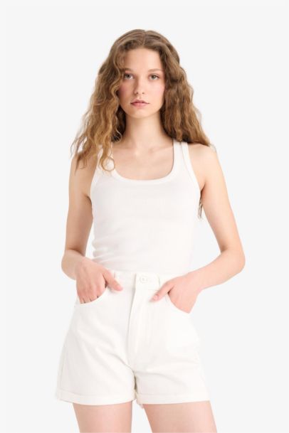 Mom Fit High Waist Folded Leg Denim Shorts