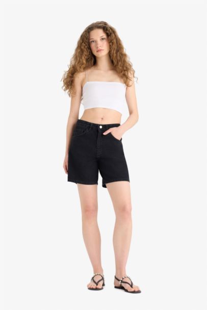 High Waist Denim Bermuda Shorts