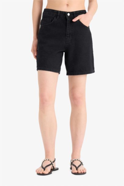 High Waist Denim Bermuda Shorts