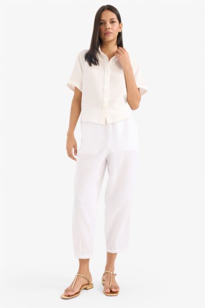 Regular Fit Shirt Collar Muslin Short Sleeve Shirt