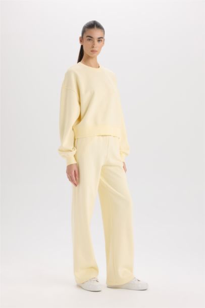 Straight Fit Eşofman Altı Standart Boy Basic Düz Cepli Beli Lastikli Geniş Bol Paça