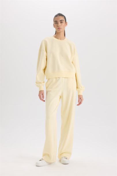 Straight Fit Eşofman Altı Standart Boy Basic Düz Cepli Beli Lastikli Geniş Bol Paça