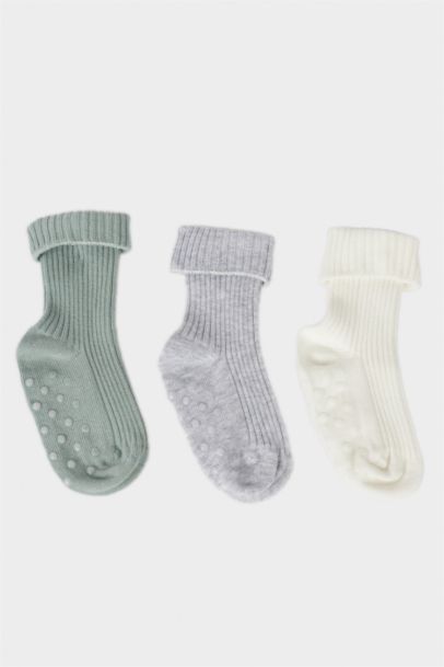 Baby Girl Non-Slip Sole 3 Piece Cotton Long Socks
