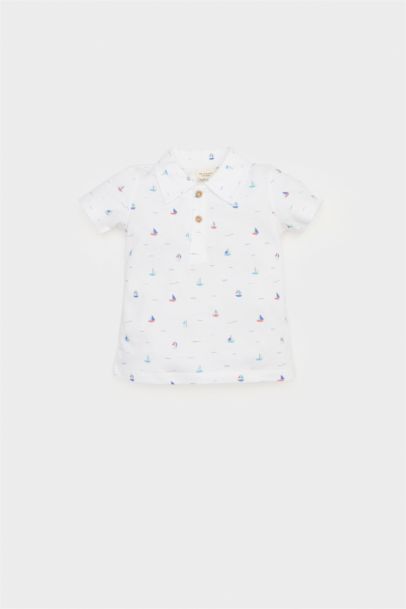 تيشيرت بولو نص كم بيكة بحري قصة عادية