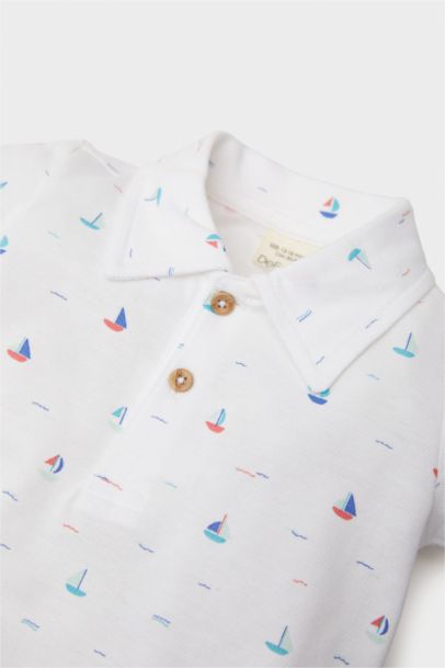 تيشيرت بولو نص كم بيكة بحري قصة عادية