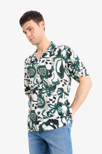 Regular Fit Apache Neck Short Sleeve Shirt