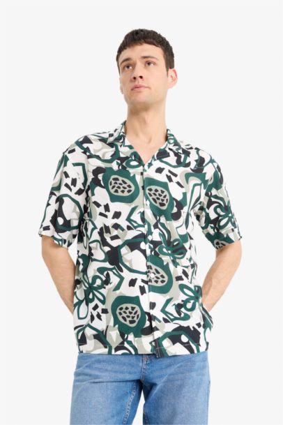 Regular Fit Apache Neck Short Sleeve Shirt