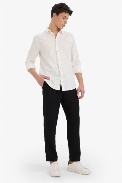 Relax Fit Ankle Length Linen Look Trousers