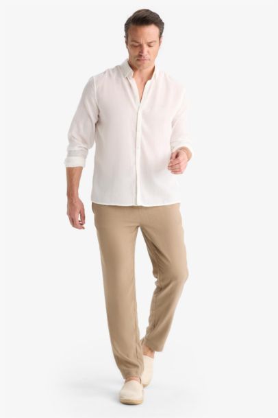 Relax Fit Kısa Paça Keten Görünümlü Beli Bağcıklı Lastikli Cepli Pantolon