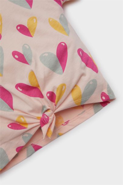 Girl Crew Neck Heart Patterned Short Sleeve T-Shirt