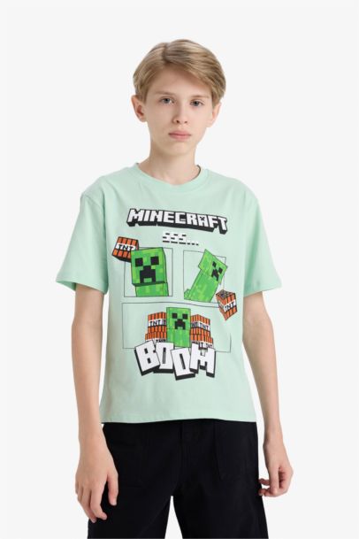 Minecraft Bisiklet Yaka Kısa Kollu Tişört Erkek Çocuk