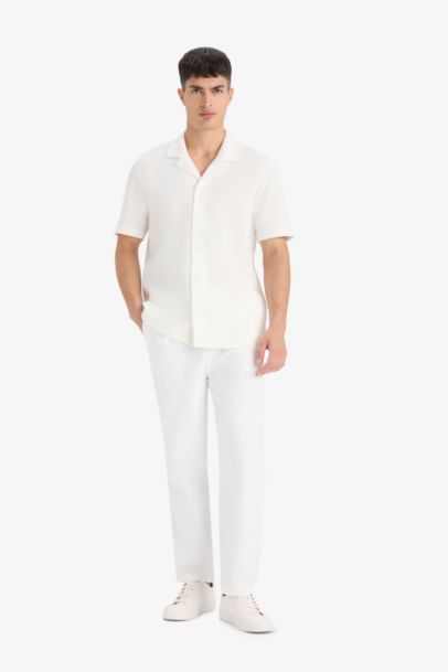 قميص بولو وافل قطن نص ردن قصة عادية 