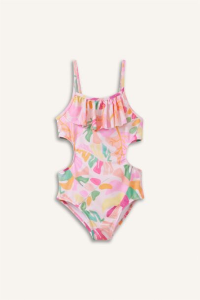Girl Floral Combed Cotton Swimsuit