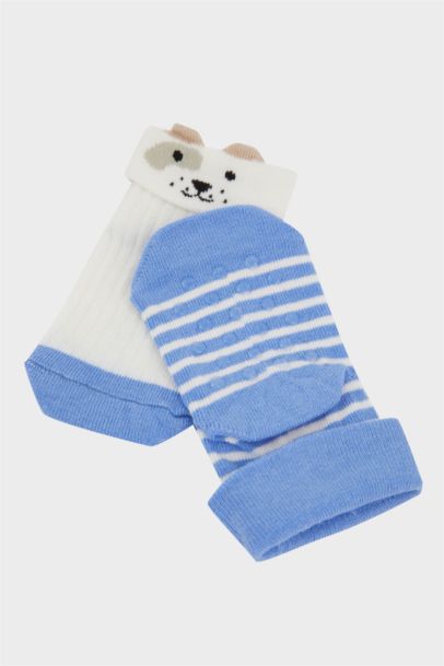 Lot de 2 Chaussettes avec semelle antidérapante en coton pour bébé garçon