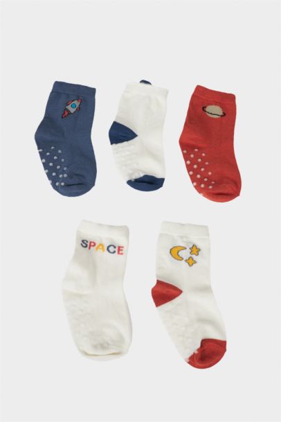 Baby Boy Non-Slip Sole 5 Piece Cotton Long Socks