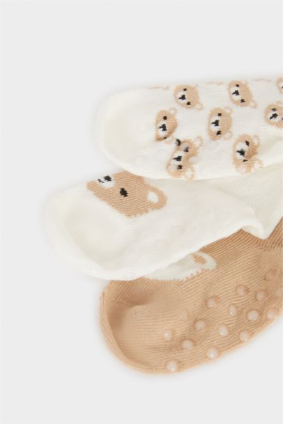 Erkek Bebek Kaydırmaz Taban 3'lü Pamuklu Uzun Çorap