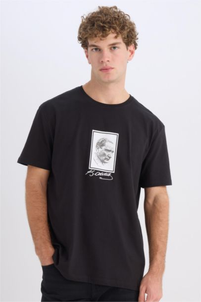 %100 Pamuk Regular Fit Bisiklet Yaka Atatürk Baskılı Kısa Kollu Tişört