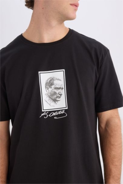 %100 Pamuk Regular Fit Bisiklet Yaka Atatürk Baskılı Kısa Kollu Tişört