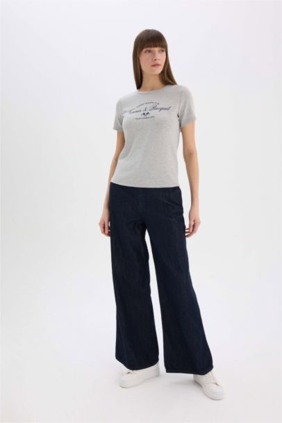 Regular Fit Crew Neck Printed Ribbed T-Shirt