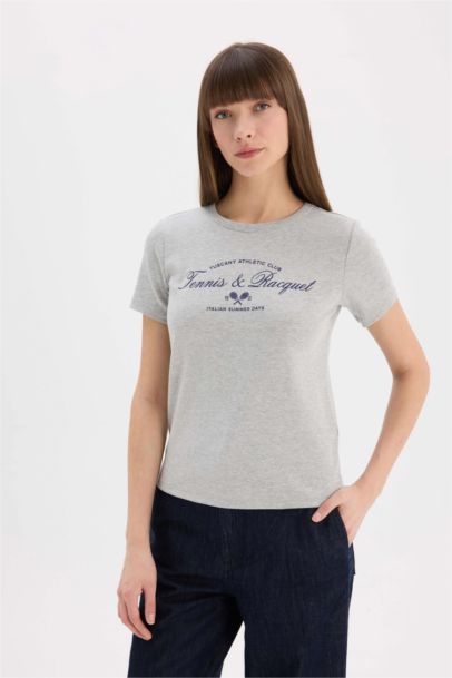 Regular Fit Crew Neck Printed Ribbed T-Shirt