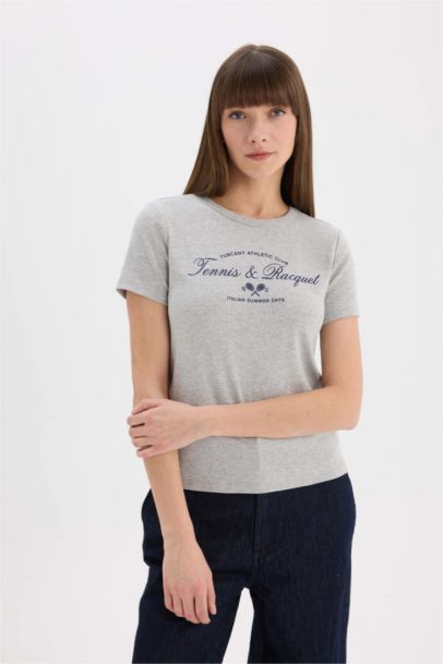 Regular Fit Crew Neck Printed Ribbed T-Shirt