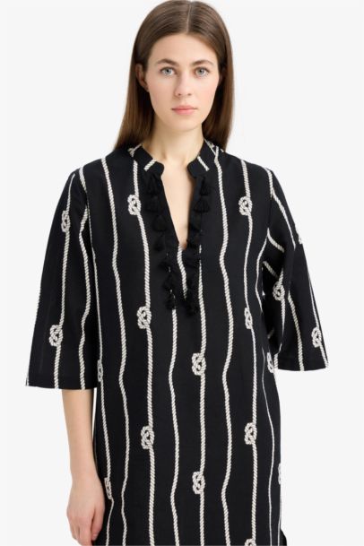 فستان بحر ميدي قطن اسود قصة عادية من Fall in Love