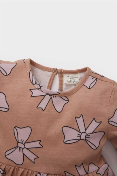Baby Girl Bow Patterned Long Sleeve Dress