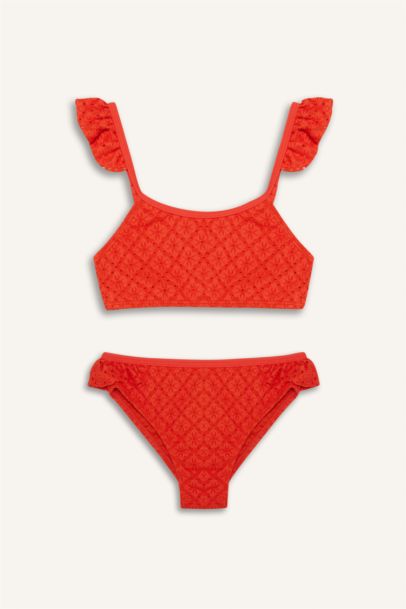 طقم بكيني بناتي مكشكش - قطعتين