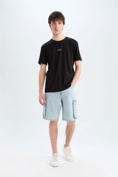 تيشيرت نص ردن مطبوع بياخة مستديرة وقصة عادية