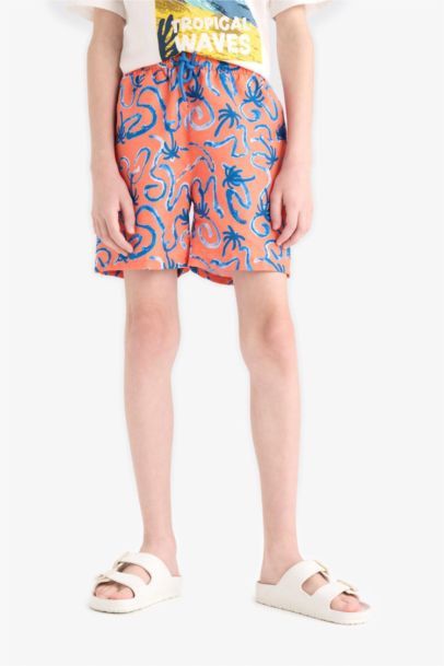 شورت بحر اولادي برتقالي فلورال