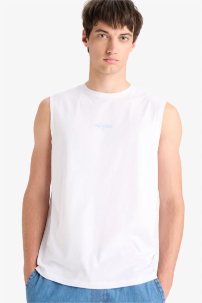 Cotton Regular Fit Crew Neck Printed Tank Top