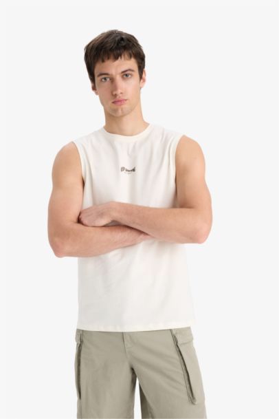 %100 Pamuk Regular Fit Baskılı Bisiklet Yaka Atlet