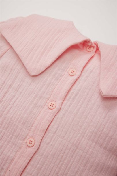 قميص بنات كم طويل من موسلين بقصة عادية