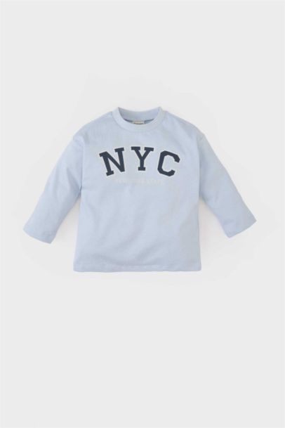 Bisiklet Yaka Baskılı Uzun Kollu Tişört Erkek Bebek