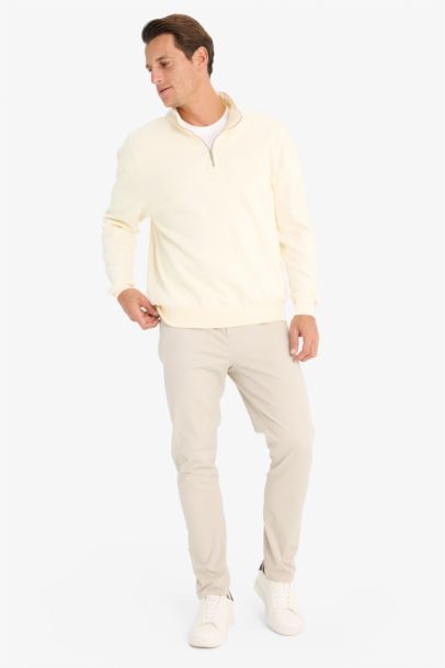 Relax Fit Dik Yaka Fermuarlı Basic Düz Kalın Sweatshirt