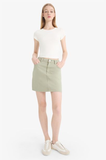 Normal Waist Gabardine Mini Skirt