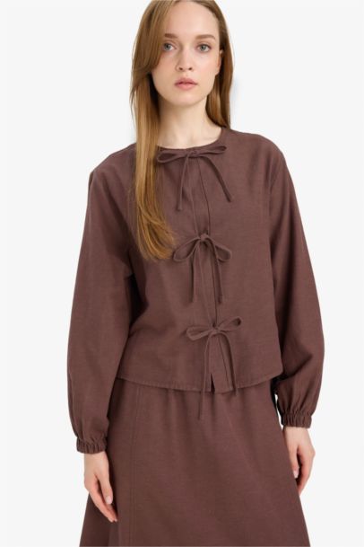 Relax Fit Linen Long Sleeve Blouse