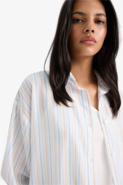 Oversize Fit Shirt Collar Voile Striped Shirt