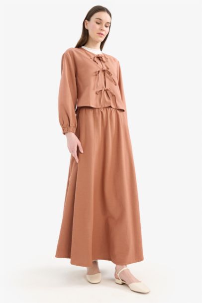 A Line Linen Blend Maxi Skirt