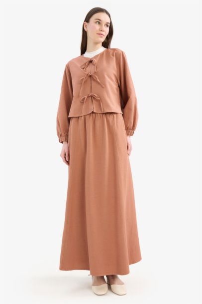 A Line Linen Blend Maxi Skirt