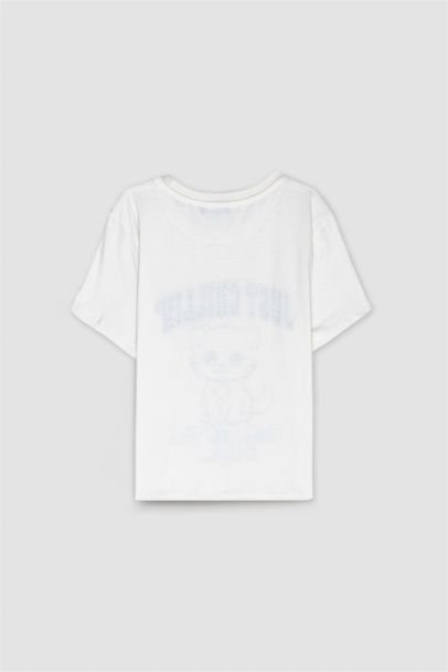 تيشيرت نص كم قصة عادية مطبوع برقبة مستديرة