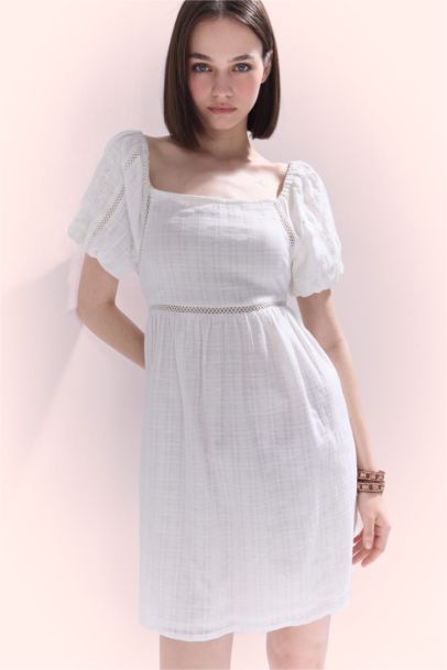 Square Collar Cotton Mini Dress