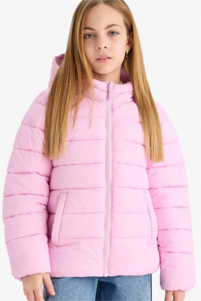 Girl Waterproof Hooded Zippered Puffer Jacket