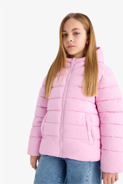 Girl Waterproof Hooded Zippered Puffer Jacket