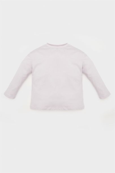 تيشيرت بيبي بناتي كم طويل قصة عادية بياقة مستديرة