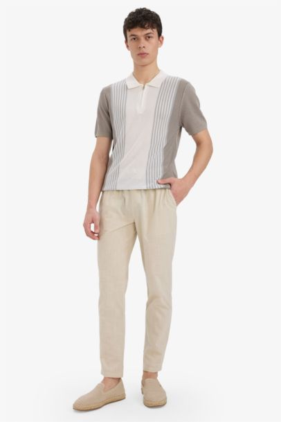 Standart Fit Polo Yaka Yarım Fermuarlı Triko Kısa Kollu Tişört