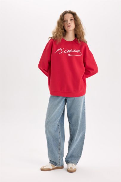 Oversize Geniş Kalıp Atatürk İmzalı Bisiklet Yaka Sweatshirt
