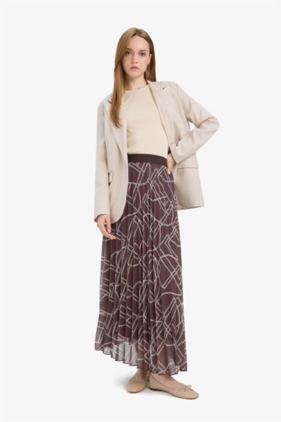 Pleat Printed Chiffon Maxi Skirt