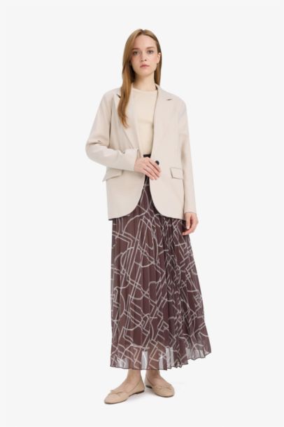 Pleat Printed Chiffon Maxi Skirt