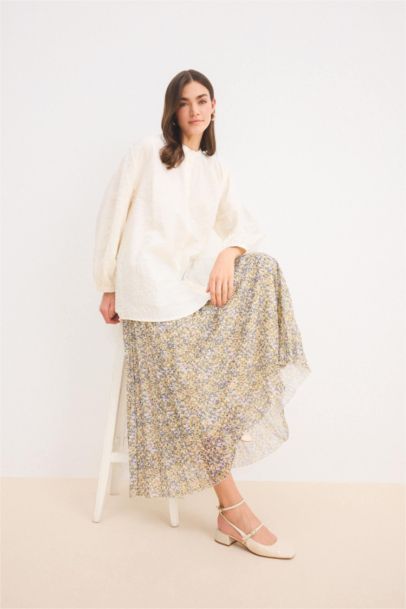Pleat Printed Chiffon Maxi Skirt